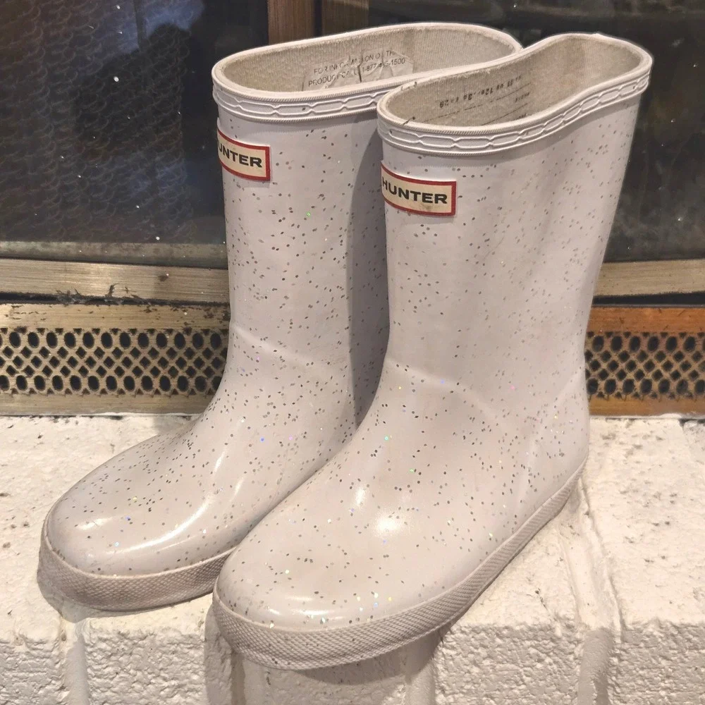 Hunter Kids First Classic Giant Glitter Rain Boots White US 12B KFT5076RG7